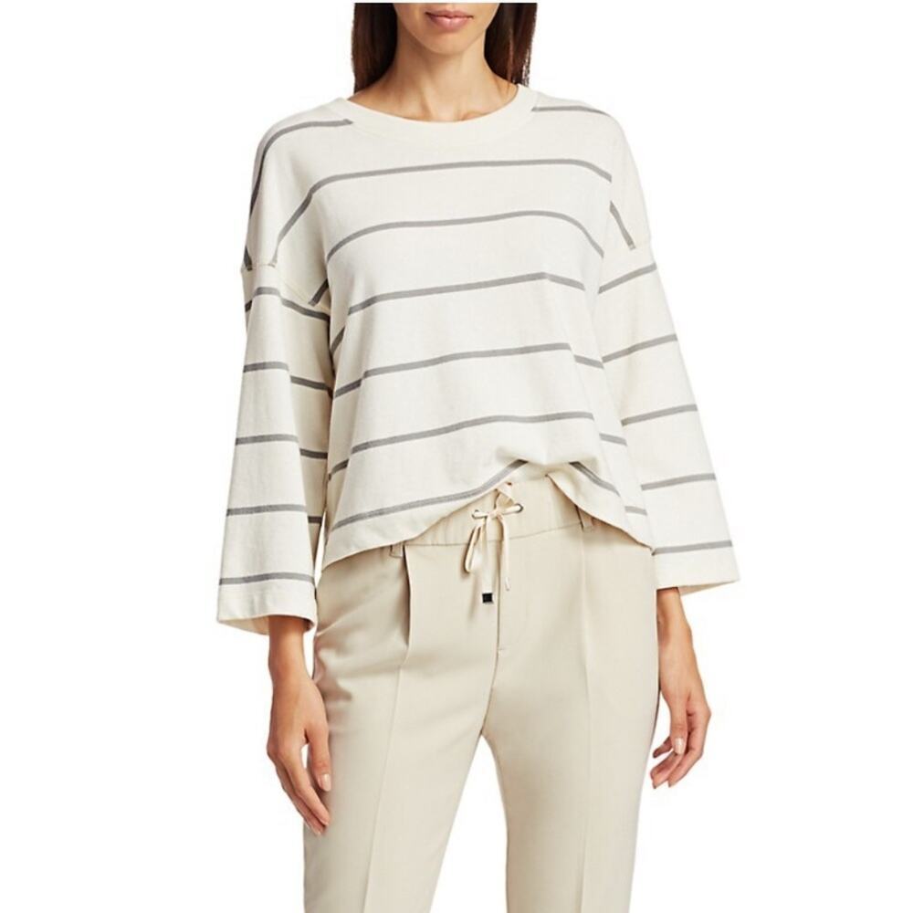 ATM Anthony Thomas Melillo Plaited Jersey Stripe Sweatshirt - Chalk‎ Smoke White